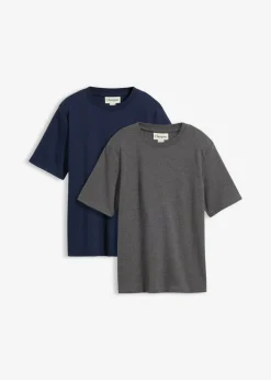 bonprix bonprix Camiseta de punto grueso de algodón orgánico puro (2 unidades) gris jaspeado-azul marino moteado Sale