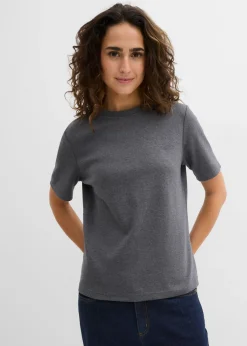 bonprix bonprix Camiseta de punto grueso de algodón orgánico puro (2 unidades) gris jaspeado-azul marino moteado Sale