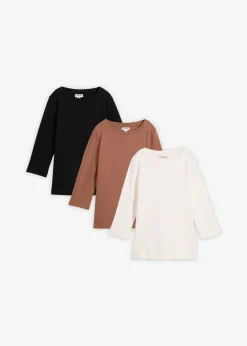bonprix bonprix Camiseta de punto grueso con algodón orgánico (3 unidades) marrón castaño-negro-blanco perla