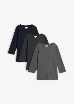 bonprix bonprix Camiseta de punto grueso con algodón orgánico (3 unidades) antracita jaspeado-azul marino-gris jaspeado moteado Sale