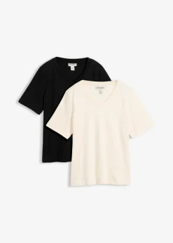 bonprix bonprix Camiseta de punto grueso de algodón orgánico puro (2 unidades) blanco perla-negro Best