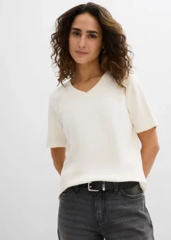 bonprix bonprix Camiseta de punto grueso de algodón orgánico puro (2 unidades) blanco perla-negro Best