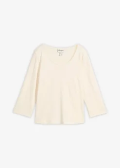 bonprix bonprix Camiseta de punto grueso de algodón orgánico puro con mangas 3/4 blanco perla Online