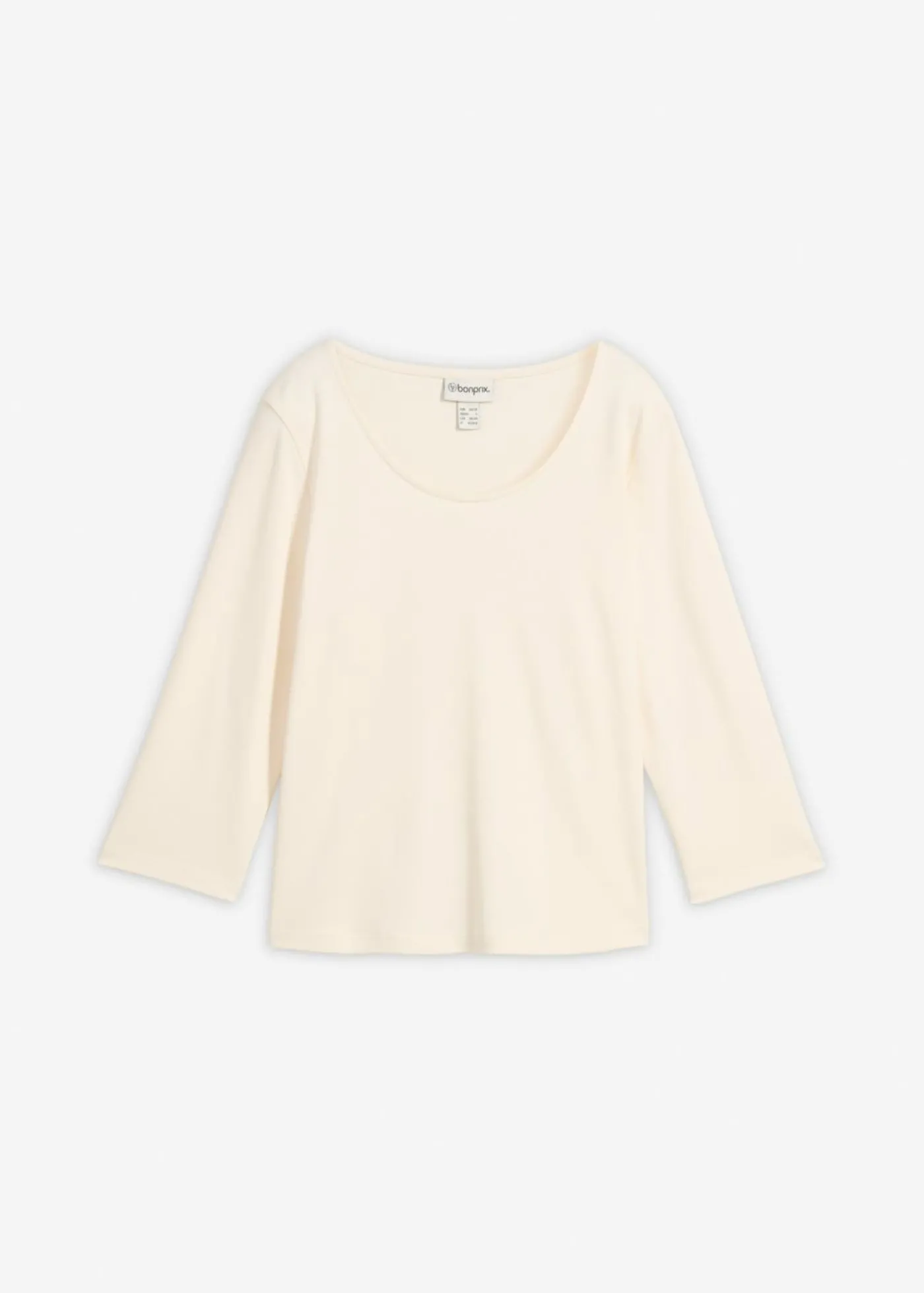 bonprix bonprix Camiseta de punto grueso de algodón orgánico puro con mangas 3/4 blanco perla Online