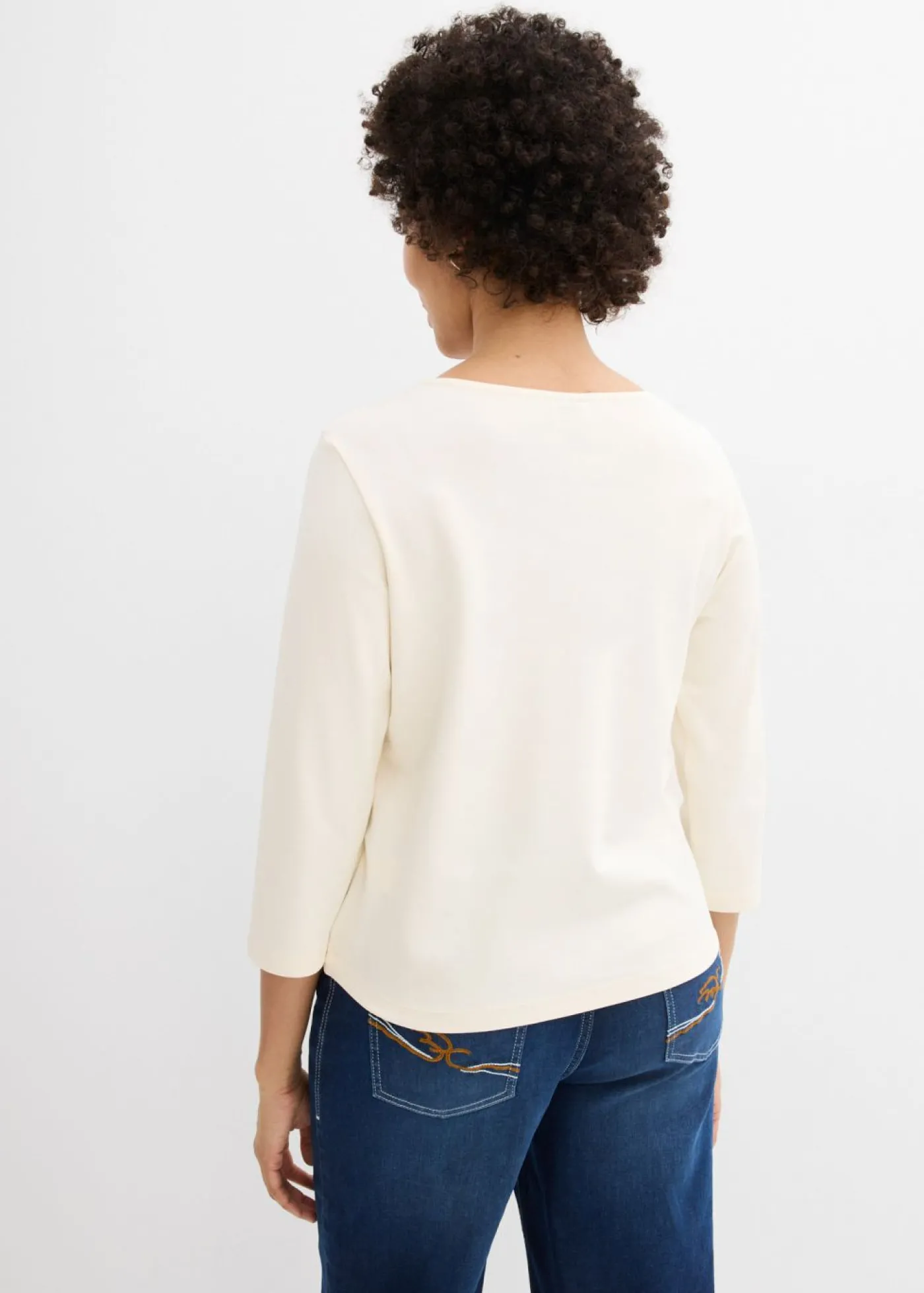 bonprix bonprix Camiseta de punto grueso de algodón orgánico puro con mangas 3/4 blanco perla Online