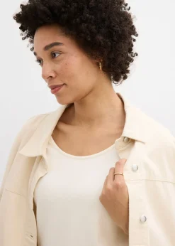 bonprix bonprix Camiseta de punto grueso de algodón orgánico puro con mangas 3/4 blanco perla Online