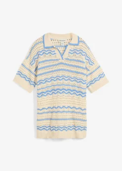 bonprix bonprix Camiseta de punto oversize en mezcla vaporosa de algodón y lino marfil/azul provenzal rayas horizontales Online