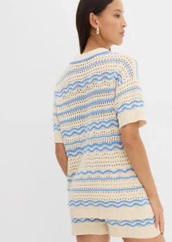 bonprix bonprix Camiseta de punto oversize en mezcla vaporosa de algodón y lino marfil/azul provenzal rayas horizontales Online