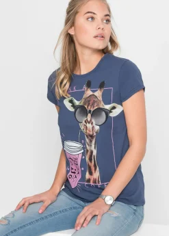 bonprix bonprix Camiseta de puro algodón Azul estampado New