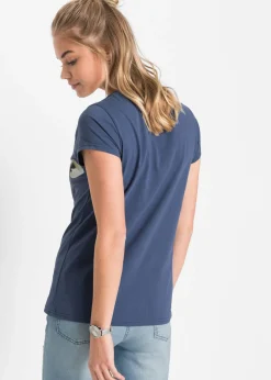 bonprix bonprix Camiseta de puro algodón Azul estampado New