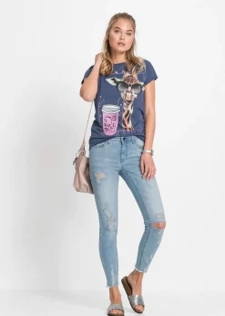 bonprix bonprix Camiseta de puro algodón Azul estampado New