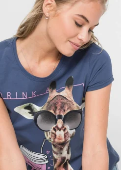 bonprix bonprix Camiseta de puro algodón Azul estampado New