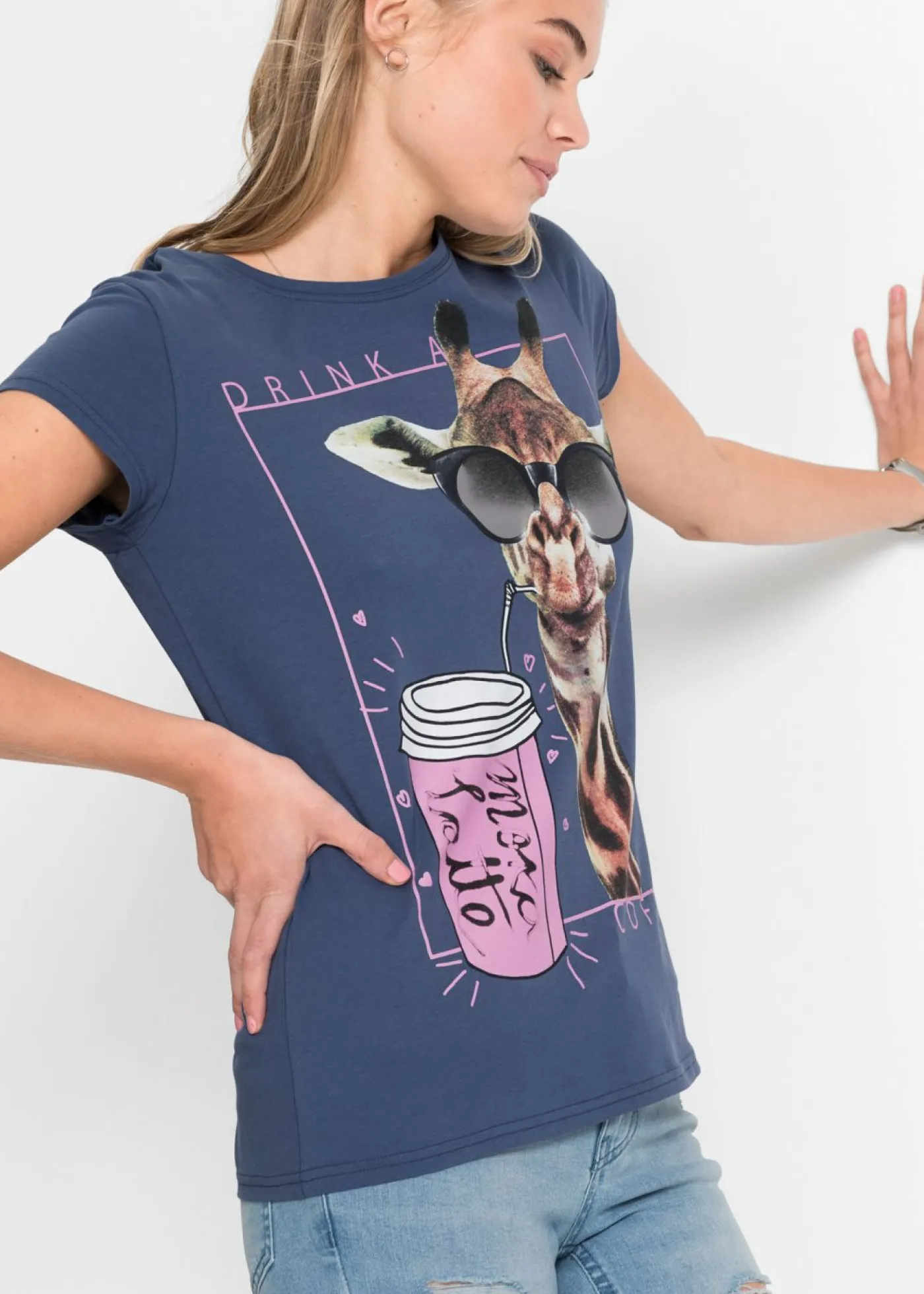 bonprix bonprix Camiseta de puro algodón Azul estampado New