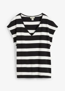 bonprix bonprix Camiseta de rayas negro-blanco lana con rayas Sale