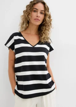 bonprix bonprix Camiseta de rayas negro-blanco lana con rayas Sale