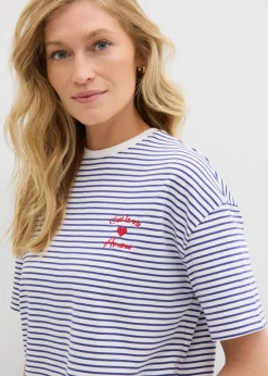 bonprix bonprix Camiseta de rayas con bordado azul marino-blanco con rayas New