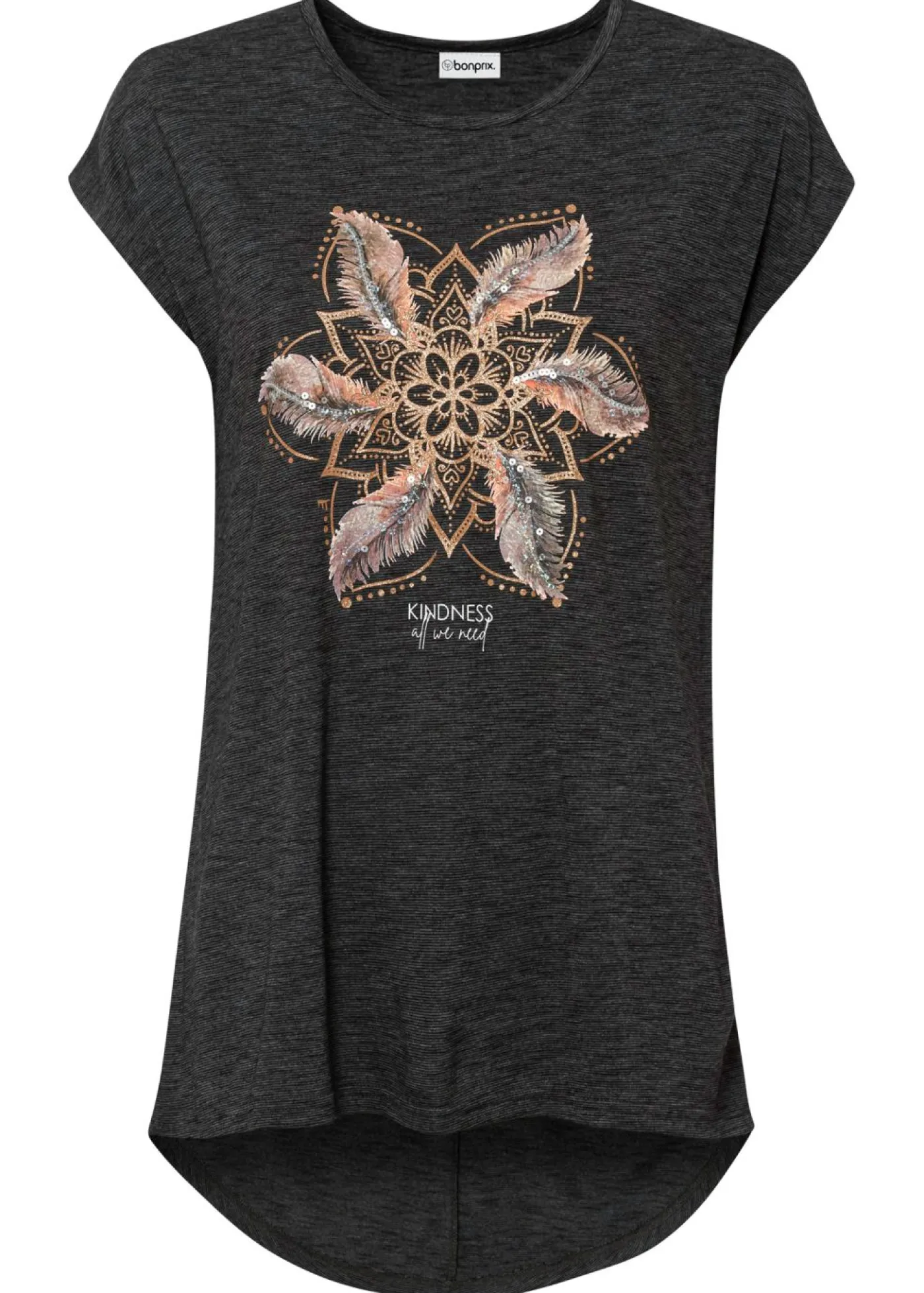 bonprix bonprix Camiseta de suave mezcla de viscosa Negro estampado Best