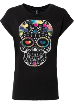 bonprix bonprix Camiseta de suave mezcla de viscosa Negro estampado New