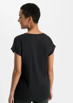bonprix bonprix Camiseta de suave mezcla de viscosa Negro estampado New