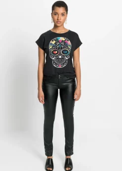 bonprix bonprix Camiseta de suave mezcla de viscosa Negro estampado New