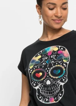 bonprix bonprix Camiseta de suave mezcla de viscosa Negro estampado New