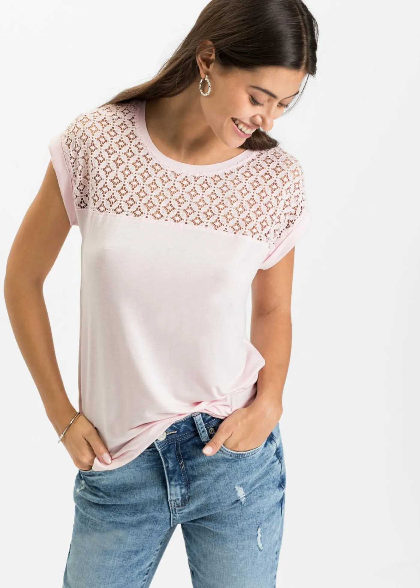 bonprix bonprix Camiseta de suave mezcla de viscosa rosa pálido Clearance