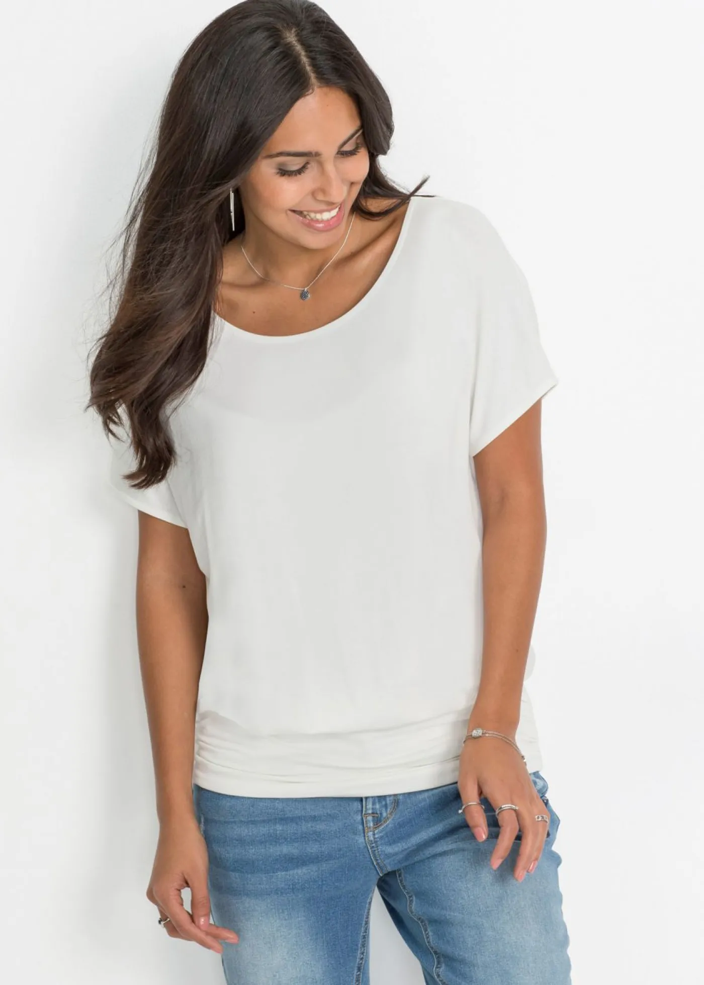 bonprix bonprix Camiseta de suave mezcla de viscosa Blanco lana Online