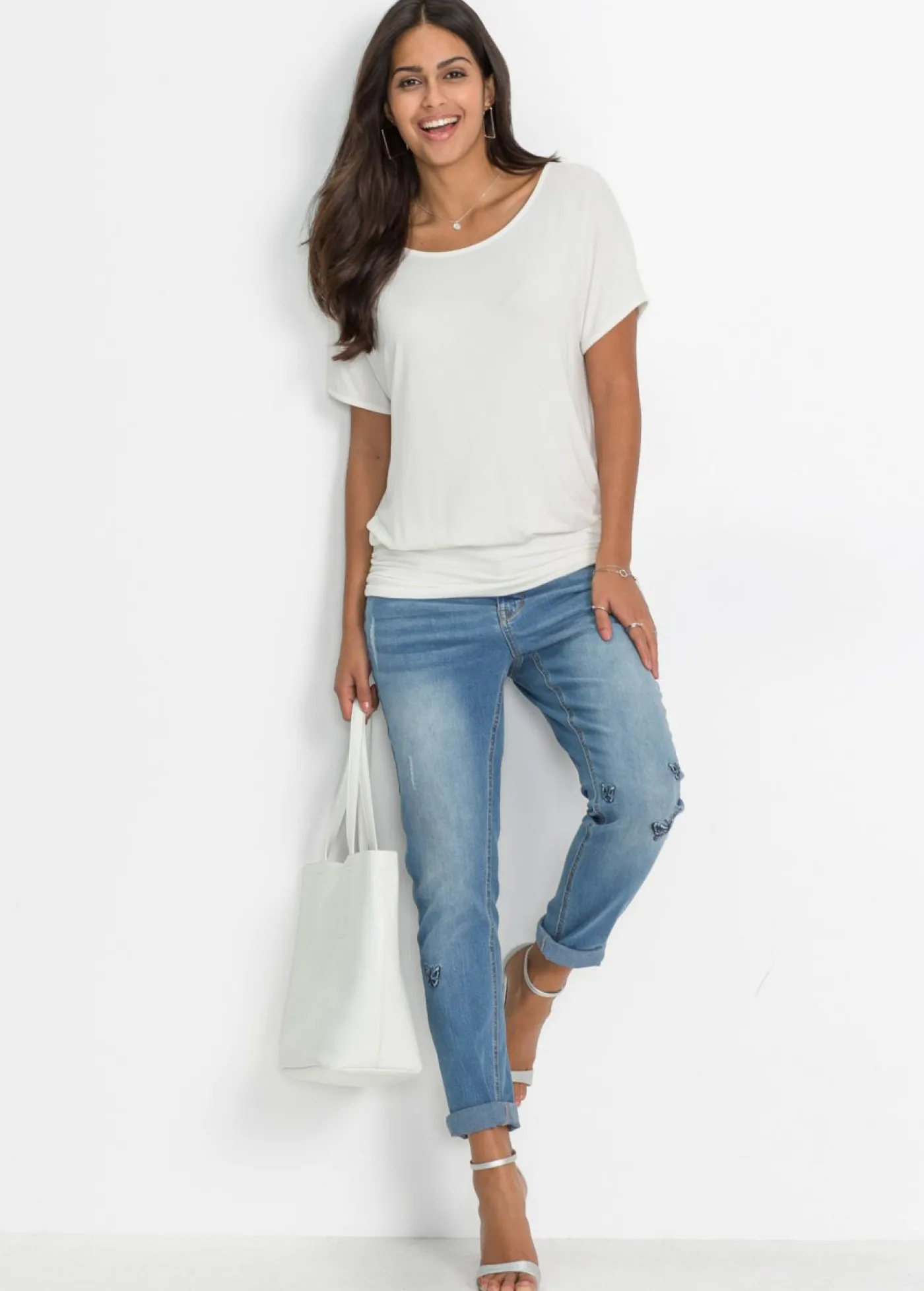 bonprix bonprix Camiseta de suave mezcla de viscosa Blanco lana Online