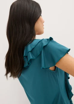 bonprix bonprix Camiseta de suave mezcla de modal con volantes verde pimiento Sale