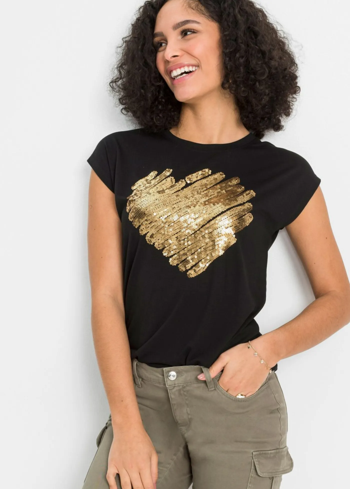 bonprix bonprix Camiseta de suave mezcla de viscosa Negro estampado Best