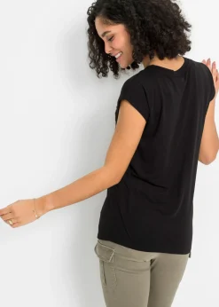 bonprix bonprix Camiseta de suave mezcla de viscosa Negro estampado Best
