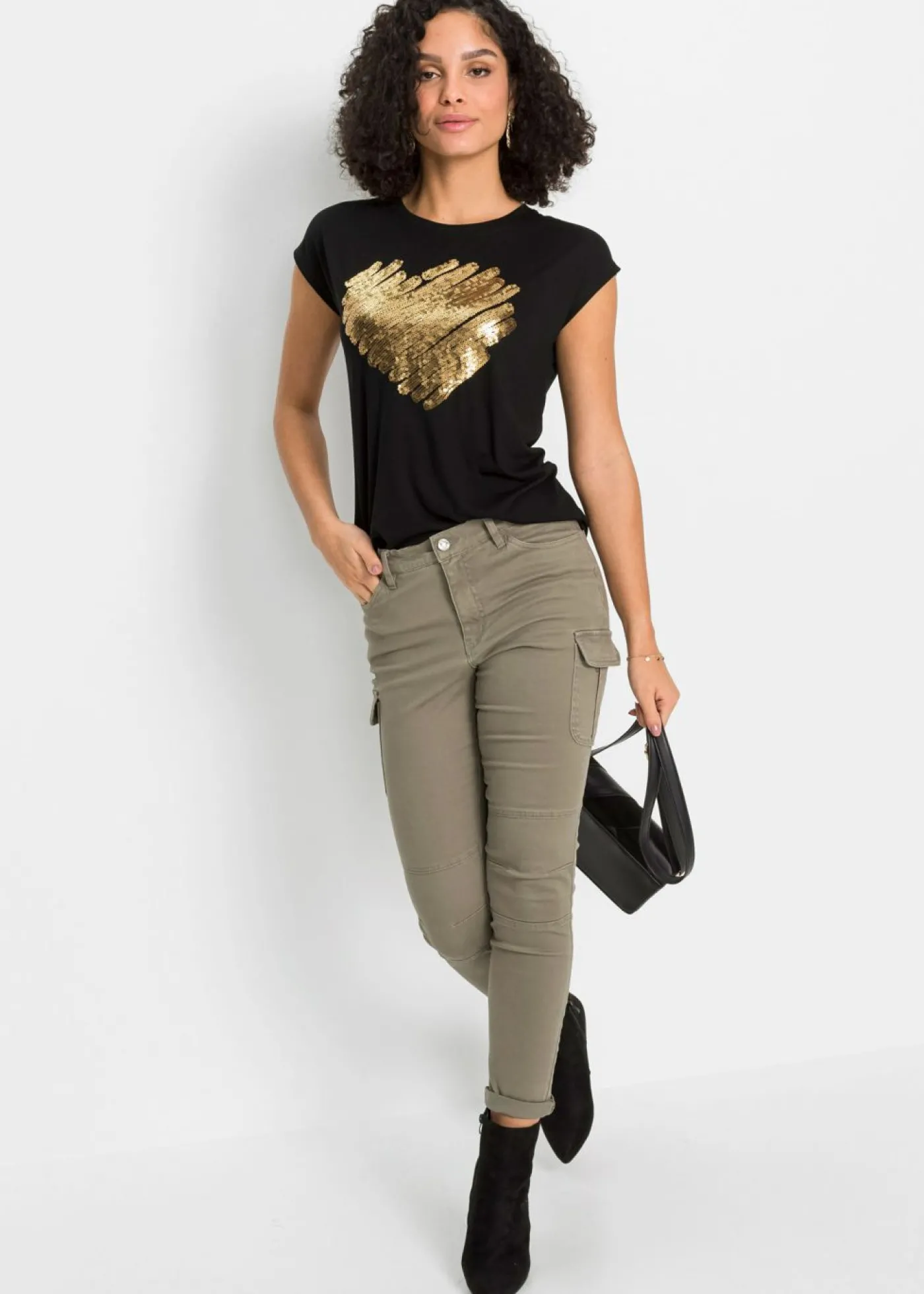 bonprix bonprix Camiseta de suave mezcla de viscosa Negro estampado Best