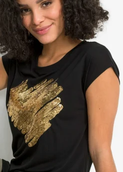 bonprix bonprix Camiseta de suave mezcla de viscosa Negro estampado Best