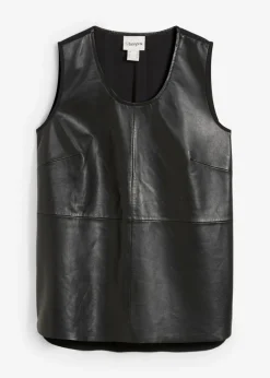 bonprix bonprix Camiseta de tirantes con parte delantera de napa de cordero Negro Clearance
