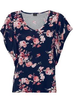 bonprix bonprix Camiseta de viscosa negro/rosa pálido con flores Online