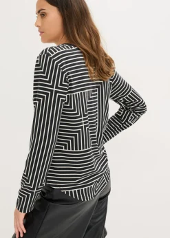bonprix bonprix Camiseta de viscosa de manga larga Negro-Beige natural New