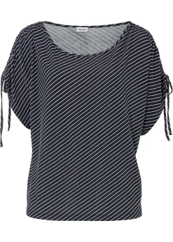 bonprix bonprix Camiseta de viscosa suave azul marino-blanco con rayas Discount