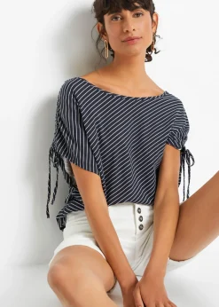 bonprix bonprix Camiseta de viscosa suave azul marino-blanco con rayas Discount
