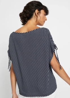 bonprix bonprix Camiseta de viscosa suave azul marino-blanco con rayas Discount