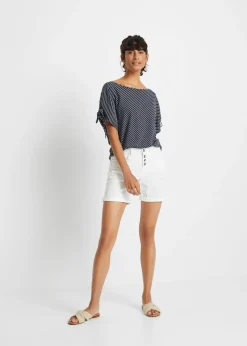 bonprix bonprix Camiseta de viscosa suave azul marino-blanco con rayas Discount