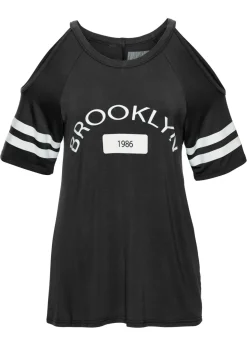 bonprix bonprix Camiseta de viscosa suave Negro estampado New