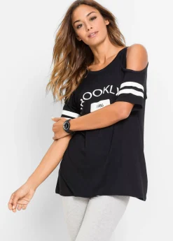 bonprix bonprix Camiseta de viscosa suave Negro estampado New