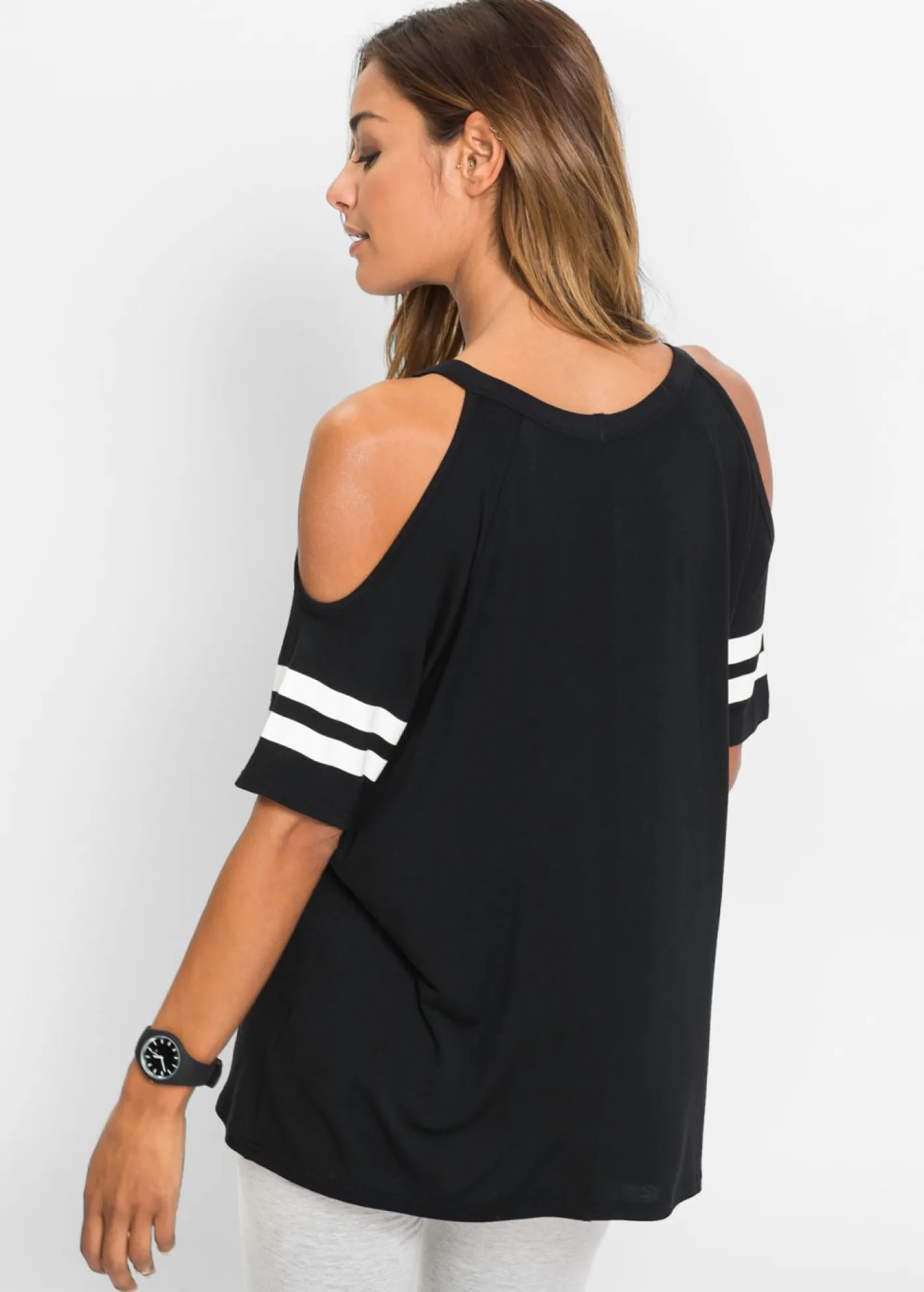 bonprix bonprix Camiseta de viscosa suave Negro estampado New