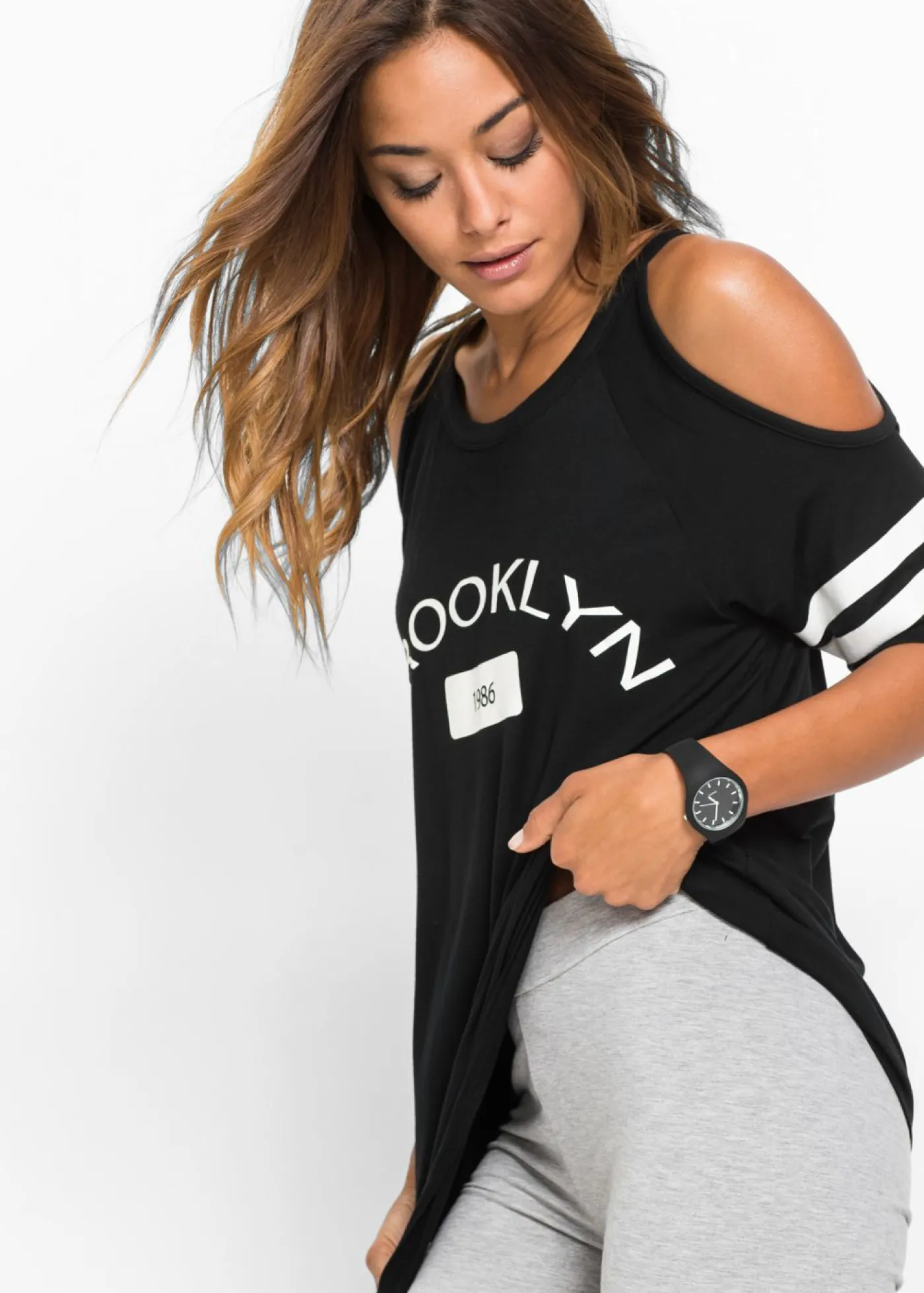 bonprix bonprix Camiseta de viscosa suave Negro estampado New