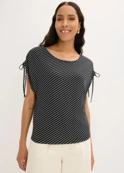 bonprix bonprix Camiseta de viscosa suave Blanco-negro de rayas Best