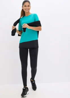 bonprix bonprix Camiseta deportiva con aspecto estructurado Esmeralda-negro New