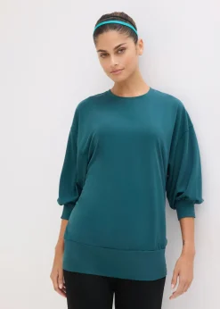 bonprix bonprix Camiseta deportiva con corte holgado, mangas ¾ y material de secado rápido Verde petróleo Best