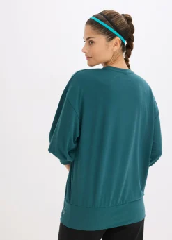 bonprix bonprix Camiseta deportiva con corte holgado, mangas ¾ y material de secado rápido Verde petróleo Best