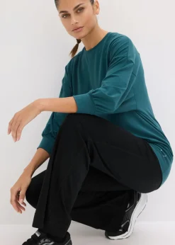 bonprix bonprix Camiseta deportiva con corte holgado, mangas ¾ y material de secado rápido Verde petróleo Best