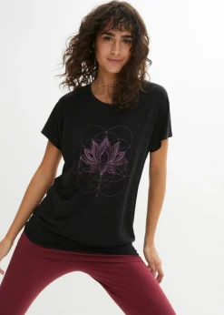 bonprix bonprix Camiseta deportiva con corte holgado Negro estampado Online